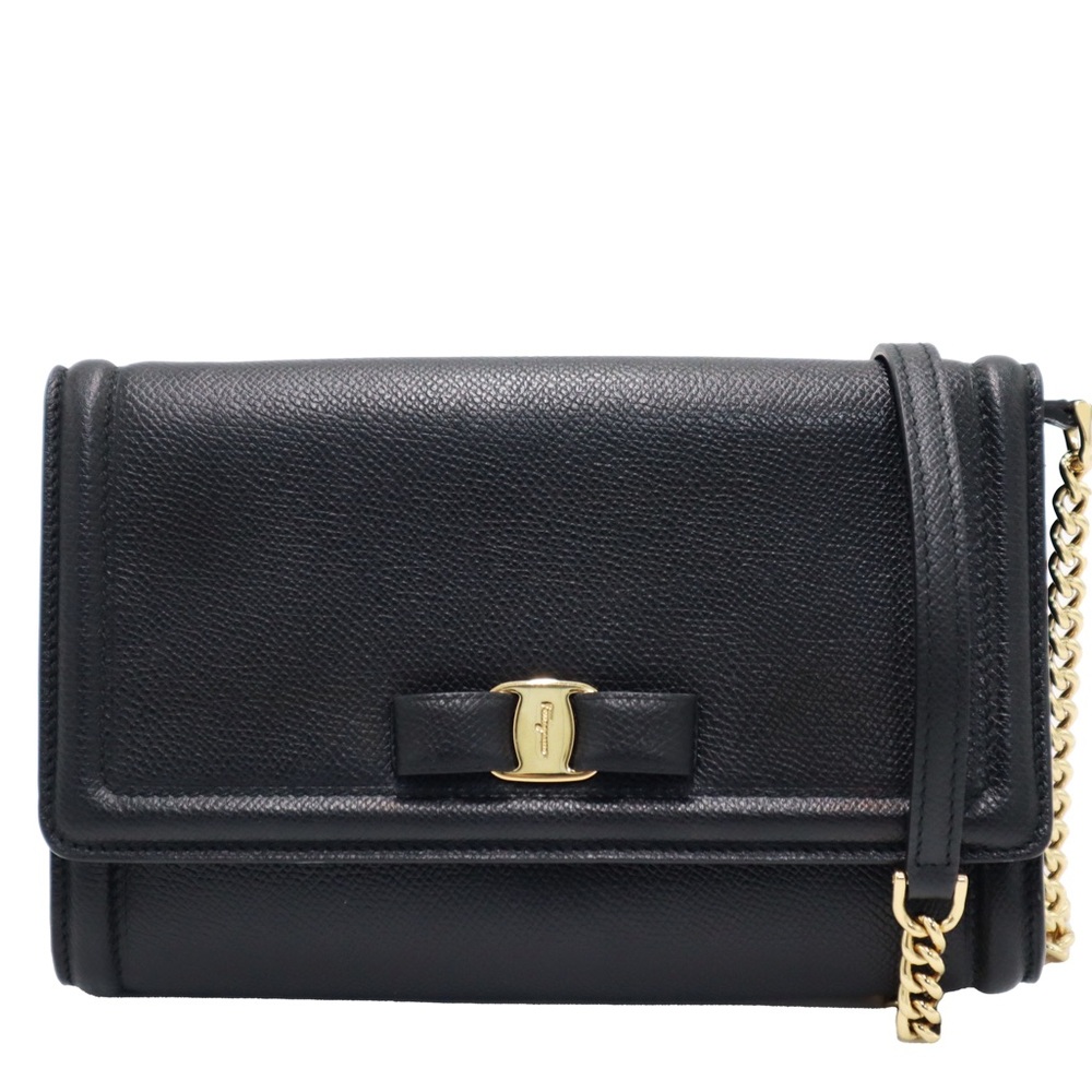 Salvatore Ferragamo Black Crossbody Bag with Gold Chain